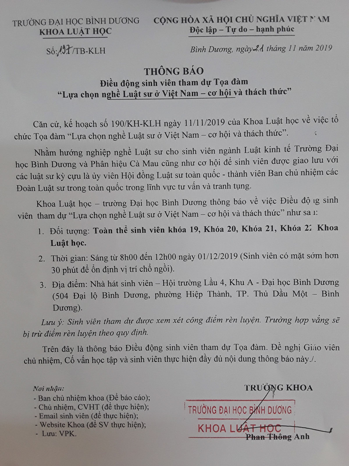 thong bao dieu dong sinh vien